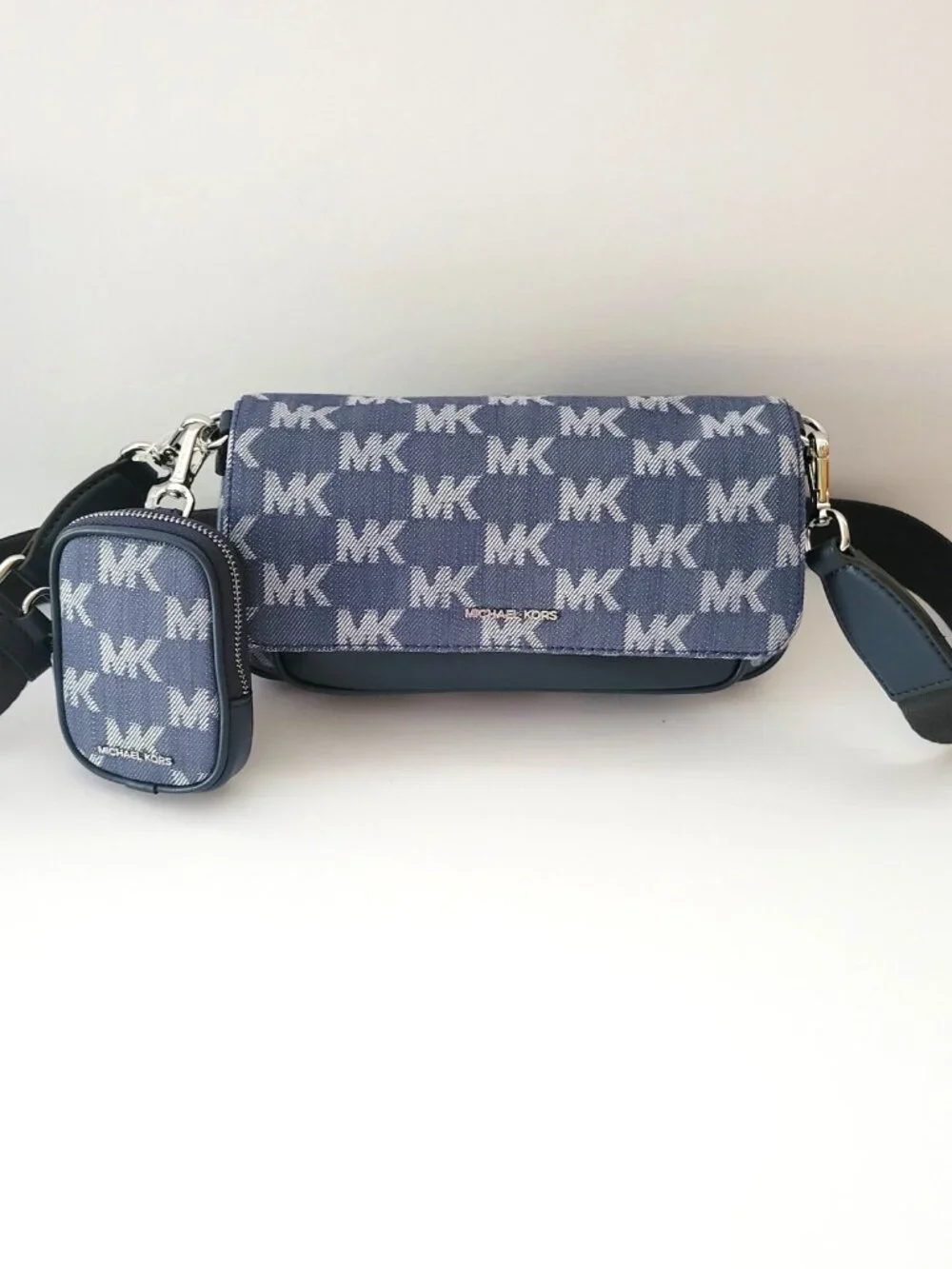 Michael Kors Jet Set Travel Small Flap Crossbody Tech Attachment MK Denim
